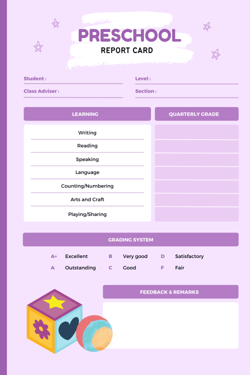 report card template