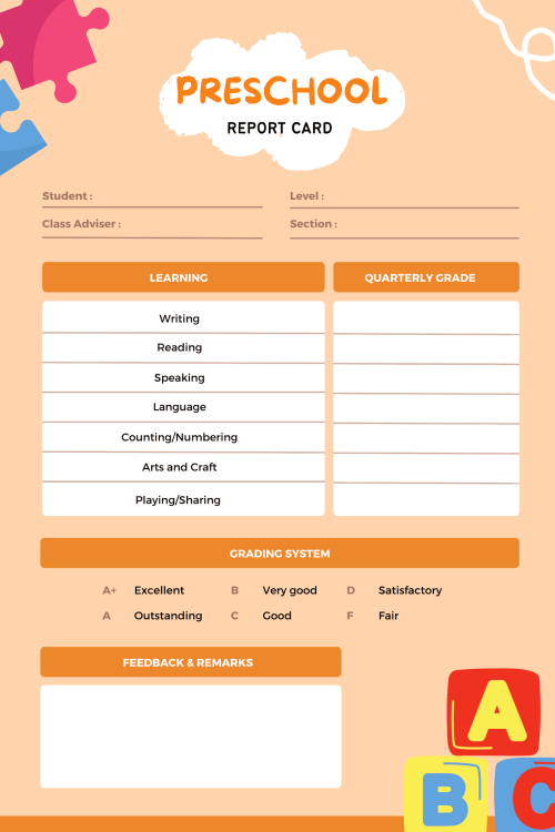 report card template 2