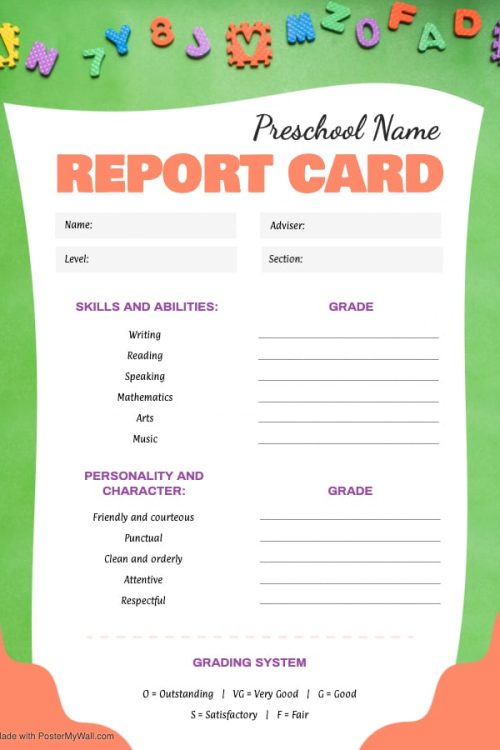 report card template 4
